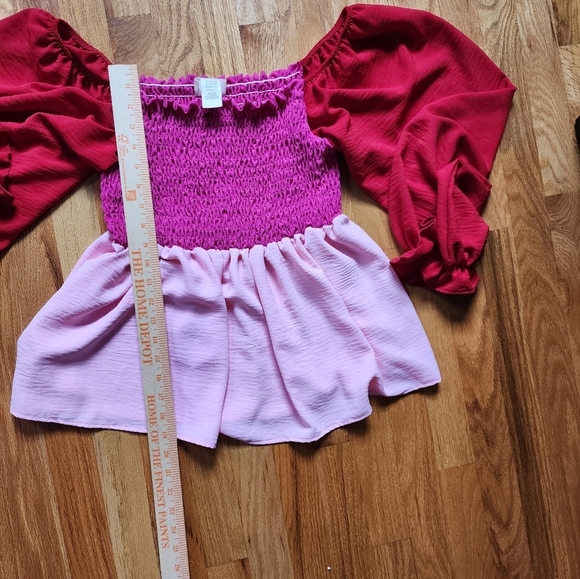 Bibi smocked flowy peasant top size large balloon sleeves romantic - Picture 2 of 6